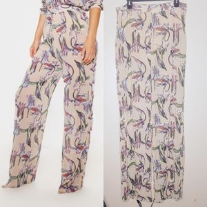 PrettyLittleThing Dusty Pink Floral Wide Leg Pants